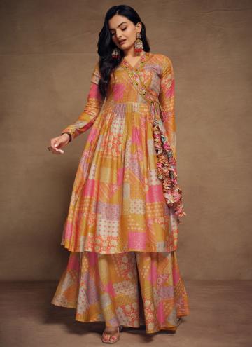 Dazzling Multi Colour Muslin Embroidered Trendy Salwar Kameez
