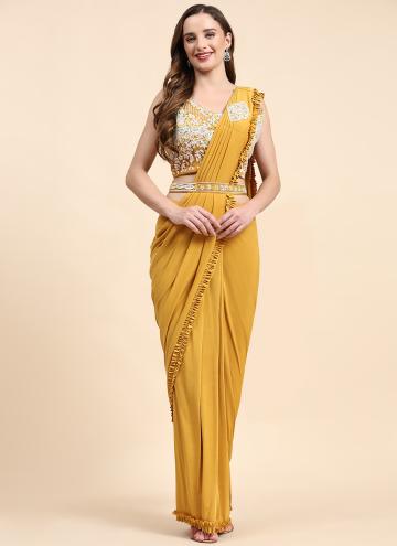 Dazzling Mustard Imported Border Trendy Saree for 