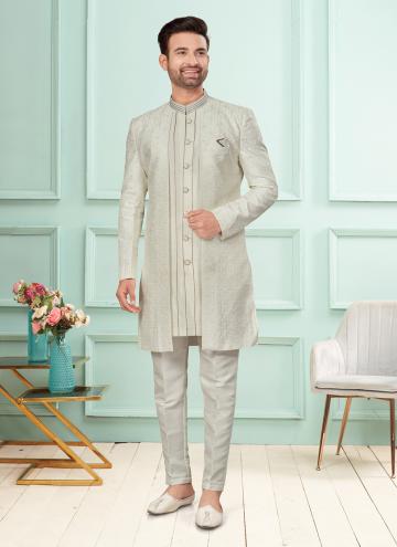 Dazzling Off White Fancy Fabric Fancy work Indo We