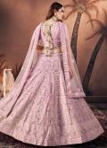 Dazzling Pink Georgette Embroidered A Line Lehenga Choli for Party - 1