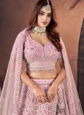 Dazzling Pink Georgette Embroidered A Line Lehenga Choli for Party - 3
