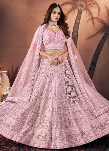Dazzling Pink Georgette Embroidered A Line Lehenga Choli for Party