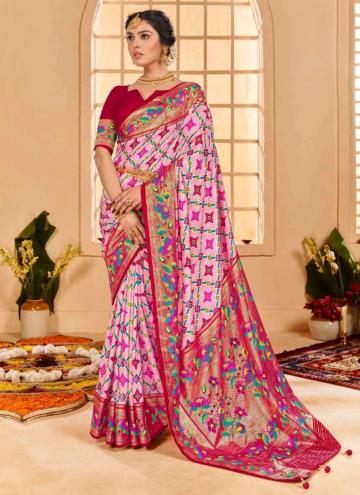 Dazzling Pink Tussar Silk Digital Print Traditional Saree