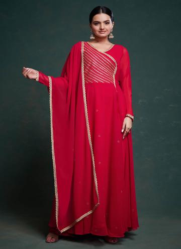 Dazzling Printed Georgette Red Gown