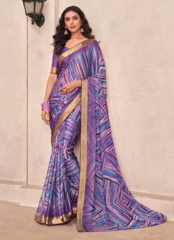 Dazzling Purple Chiffon Printed Classic Designer Saree for Ceremonial