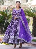 Dazzling Purple Viscose Embroidered Gown for Ceremonial - 1