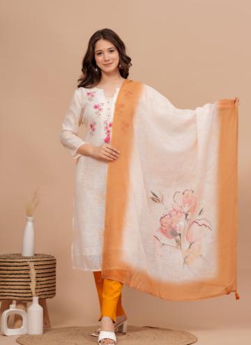 Dazzling White Handloom Cotton Hand Work Salwar Suit for Festival