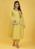 Dazzling Yellow Organza Embroidered Trendy Salwar Kameez for Ceremonial - 3