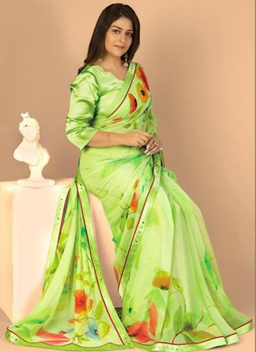 Digital Print Silk Green Trendy Saree