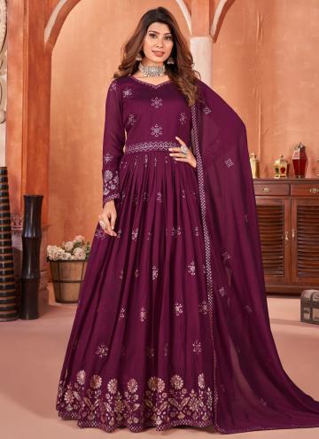 Embroidered Art Silk Purple Trendy Salwar Kameez