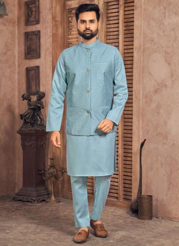 Embroidered Banglori Silk Blue Kurta Payjama With Jacket