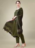 Embroidered Blended Cotton Green Salwar Suit - 2