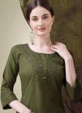 Embroidered Blended Cotton Green Salwar Suit - 4