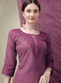 Embroidered Blended Cotton Wine Salwar Suit - 4