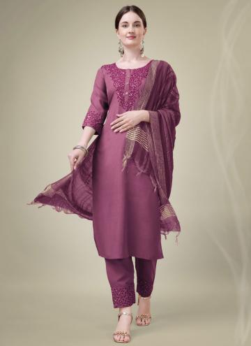 Embroidered Blended Cotton Wine Salwar Suit