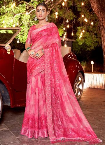 Embroidered Chanderi Cotton Pink Classic Designer Saree
