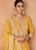 Embroidered Chinon Mustard Salwar Suit - 1