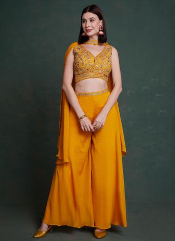 Embroidered Chinon Mustard Trendy Salwar Suit