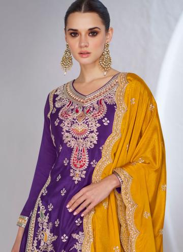 Embroidered Chinon Purple and Rama Trendy Salwar Kameez