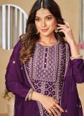 Embroidered Chinon Purple Trendy Salwar Suit - 2