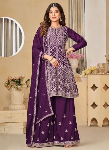 Embroidered Chinon Purple Trendy Salwar Suit