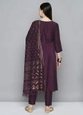 Embroidered Cotton  Wine Salwar Suit - 1