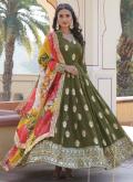 Embroidered Faux Georgette Green Readymade Designer Gown - 2