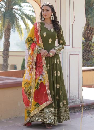 Embroidered Faux Georgette Green Readymade Designer Gown