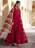 Embroidered Faux Georgette Pink Gown - 2
