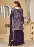 Embroidered Faux Georgette Purple Salwar Suit - 1