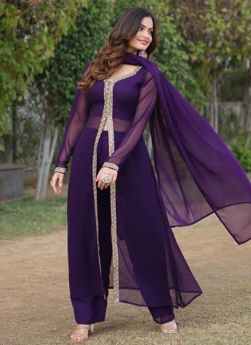 Embroidered Faux Georgette Purple Trendy Salwar Kameez