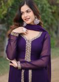 Embroidered Faux Georgette Purple Trendy Salwar Kameez - 3