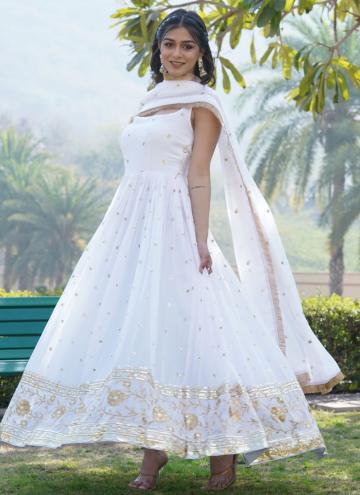 Embroidered Faux Georgette White Readymade Designer Gown