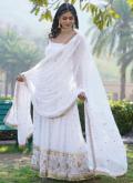 Embroidered Faux Georgette White Readymade Designer Gown - 3