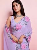 Embroidered Georgette Lavender Traditional Saree - 1