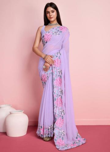 Embroidered Georgette Lavender Traditional Saree