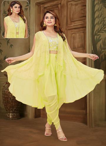 Embroidered Georgette Yellow Trendy Salwar Kameez