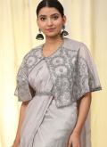 Embroidered Imported Grey Trendy Saree - 3