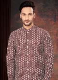Embroidered Jacquard Maroon Indo Western - 1