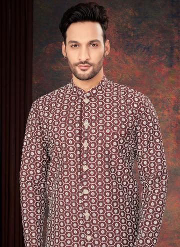 Embroidered Jacquard Maroon Indo Western