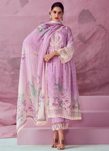 Embroidered Muslin Lavender Salwar Suit