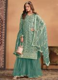 Embroidered Net Sea Green Trendy Salwar Suit - 1