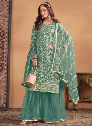 Embroidered Net Sea Green Trendy Salwar Suit