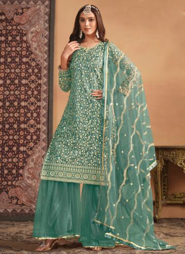 Embroidered Net Sea Green Trendy Salwar Suit