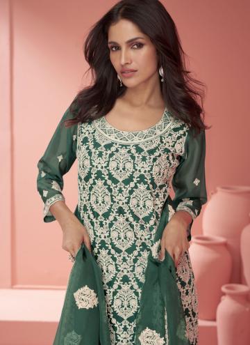 Embroidered Organza Green Pakistani Suit
