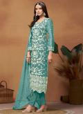 Embroidered Organza Turquoise Pakistani Suit - 1