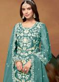 Embroidered Organza Turquoise Pakistani Suit - 2