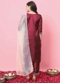 Embroidered Silk Blend Maroon Salwar Suit - 1
