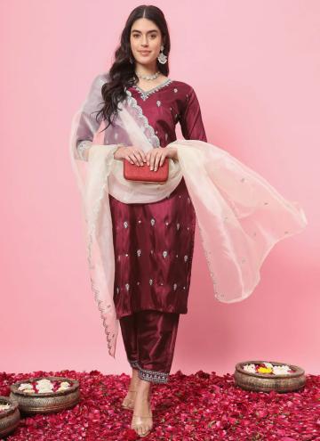 Embroidered Silk Blend Maroon Salwar Suit