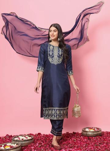 Embroidered Silk Blend Navy Blue Trendy Salwar Suit